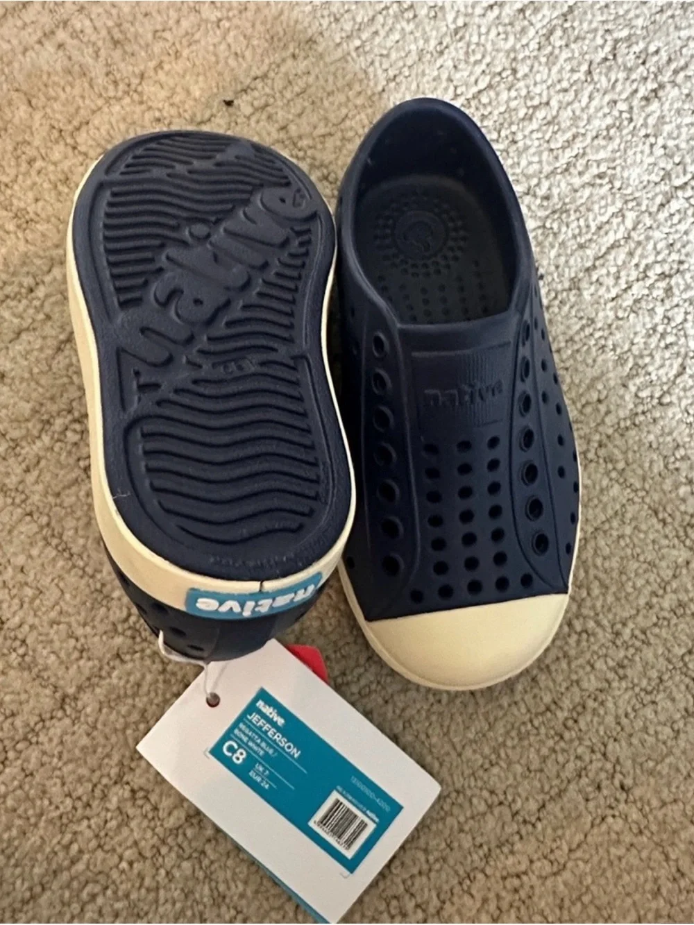 Native Kids Slip-On Shoes in Navy and Cream Toe